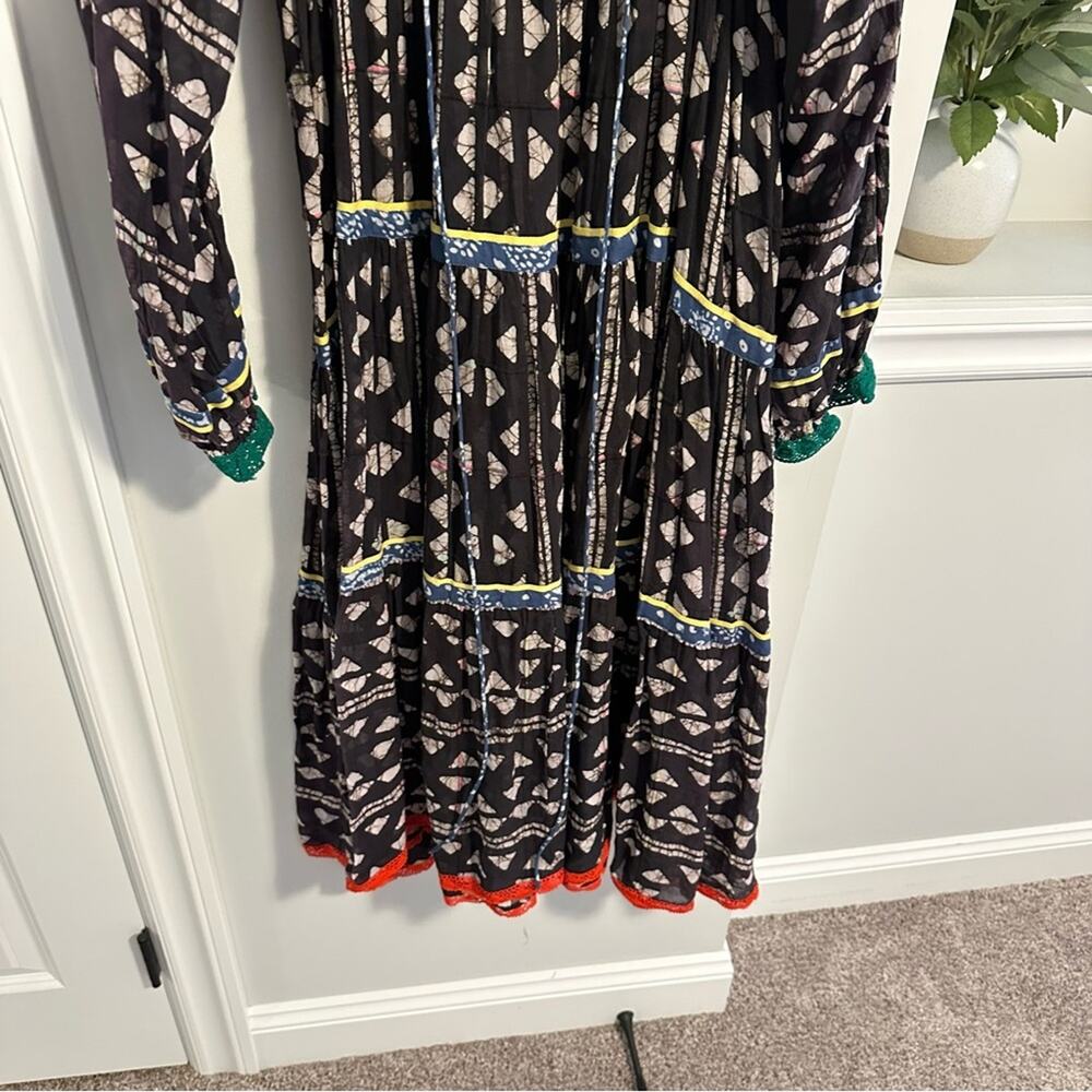 Warm NY Black Ikat Colorful Block Printed Long Sleeve Maxi Dress Small - Picture 13 of 14